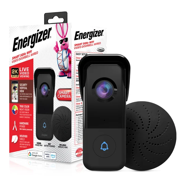 Energizer Smart 5 GHz 2K QHD Wired Video Doorbell with Chime