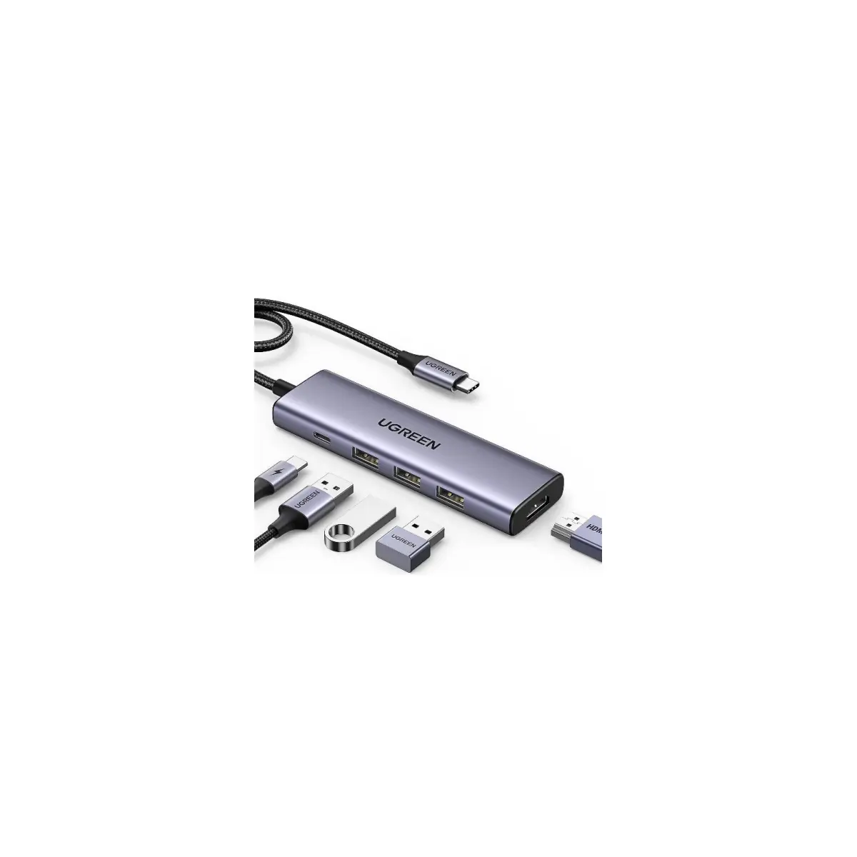 UGREEN Hub - USB-C, 3xUSB-A 3.0 + HDMI + Pd - 5-inch 1 Connectivity. 100W Charging. 4K St – 15596