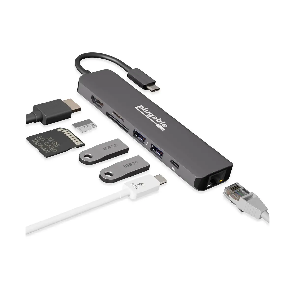 Plugable 7-in-1 USB-C Docking Station with Ethernet - Driverless Compatibility w – USBC-7IN1E